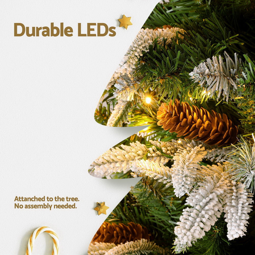 6FT Snow-Flocked Christmas Tree with Pine Cones & 280 Warm LED Lights