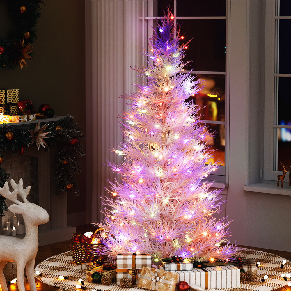 6FT LED Christmas Tree - Snowy Finish with 200 Multi-Colour Lights