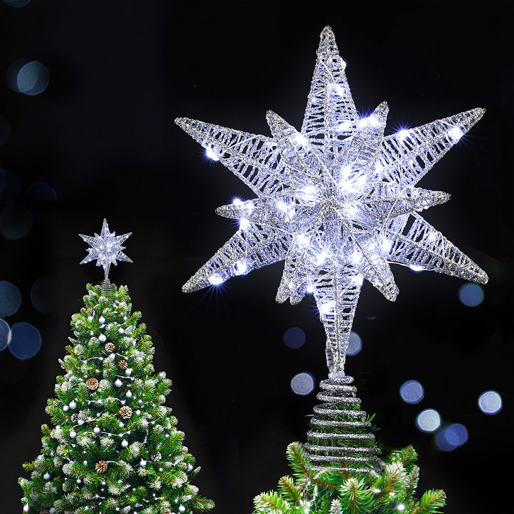 3D Christmas Tree Topper Star – Silver LED Decoration with Timer