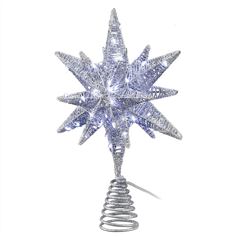 3D Christmas Tree Topper Star – Silver LED Decoration with Timer