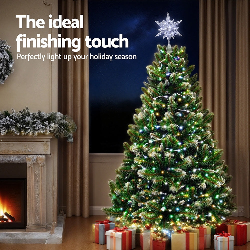 3D Christmas Tree Topper Star – Silver LED Decoration with Timer