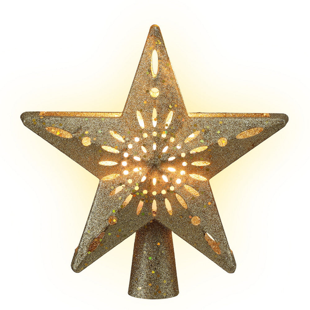 Christmas Tree Topper Star – Gold Glitter with Snowflake Projector