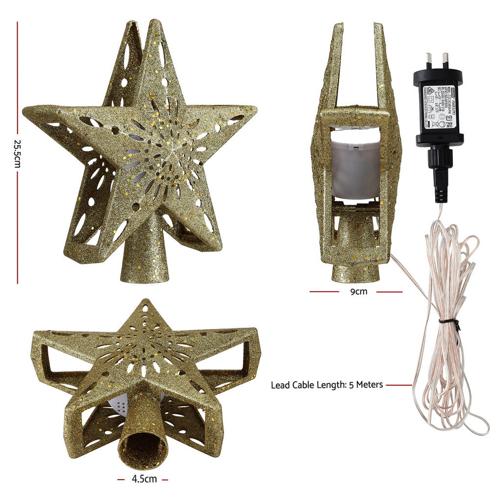 Christmas Tree Topper Star – Gold Glitter with Snowflake Projector