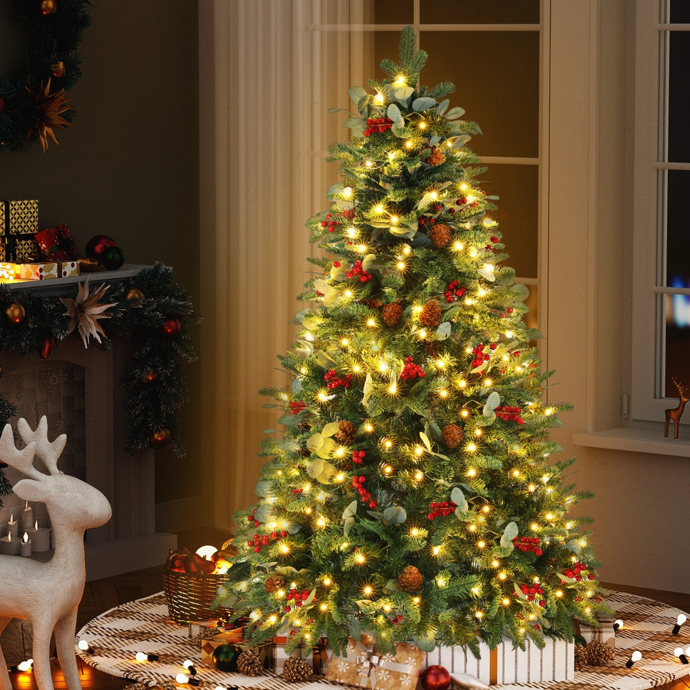 5ft Pre-Lit Christmas Tree – 160 Warm LEDs, Pine Cones & Berries