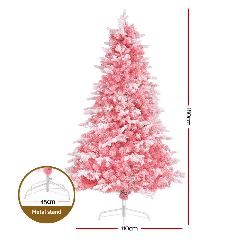 6FT Pink Snow-Flocked Christmas Tree - A Glamorous Full-Shape Artificial Holiday Centrepiece
