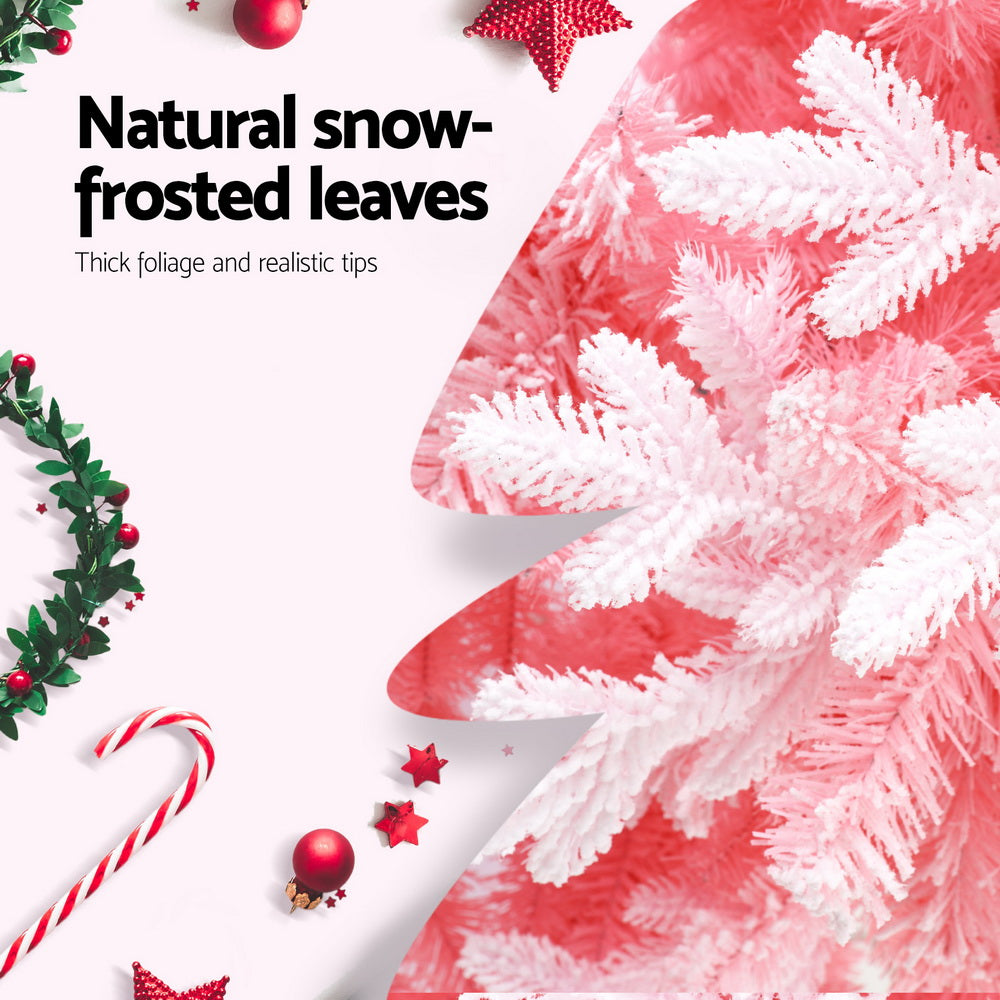 6FT Pink Snow-Flocked Christmas Tree - A Glamorous Full-Shape Artificial Holiday Centrepiece