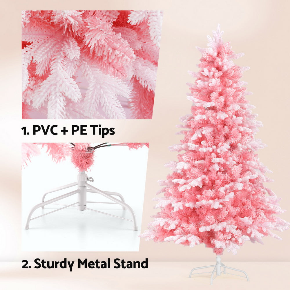 6FT Pink Snow-Flocked Christmas Tree - A Glamorous Full-Shape Artificial Holiday Centrepiece