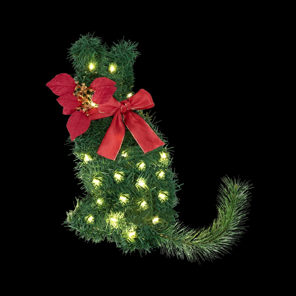 35cm Cat Christmas Wreath – Pre-Lit with 20 LED Lights