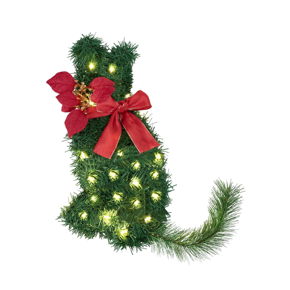 35cm Cat Christmas Wreath – Pre-Lit with 20 LED Lights
