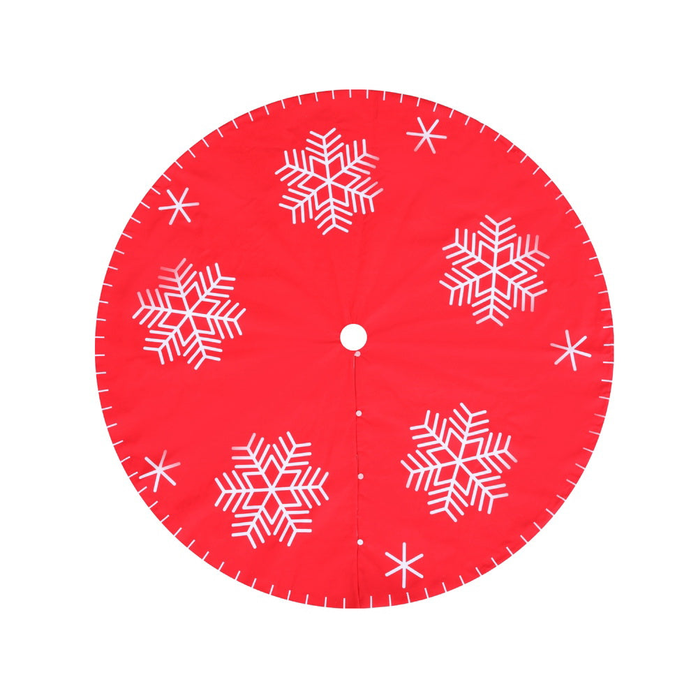 90CM Red Christmas Tree Skirt – Snowflake Design
