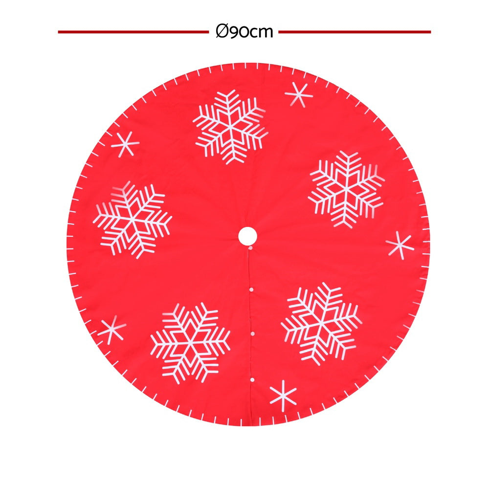 90CM Red Christmas Tree Skirt – Snowflake Design