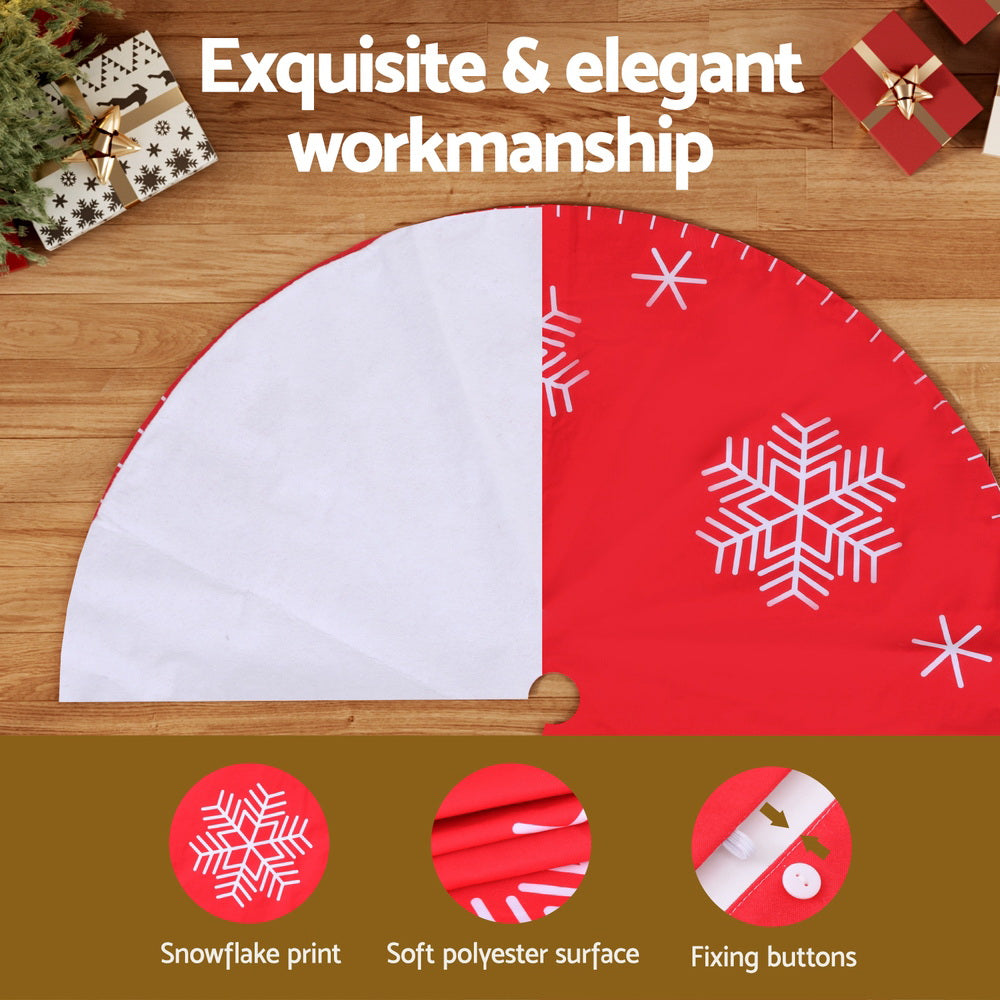 90CM Red Christmas Tree Skirt – Snowflake Design