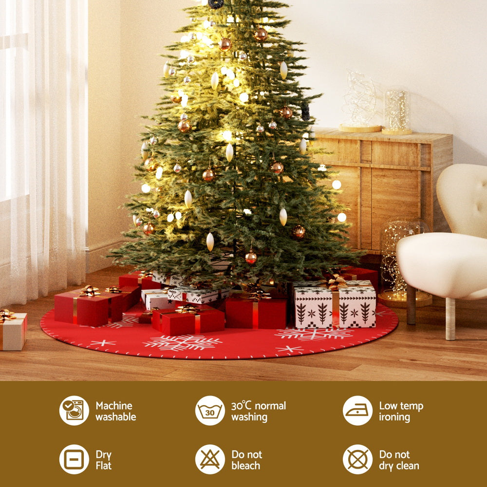 90CM Red Christmas Tree Skirt – Snowflake Design