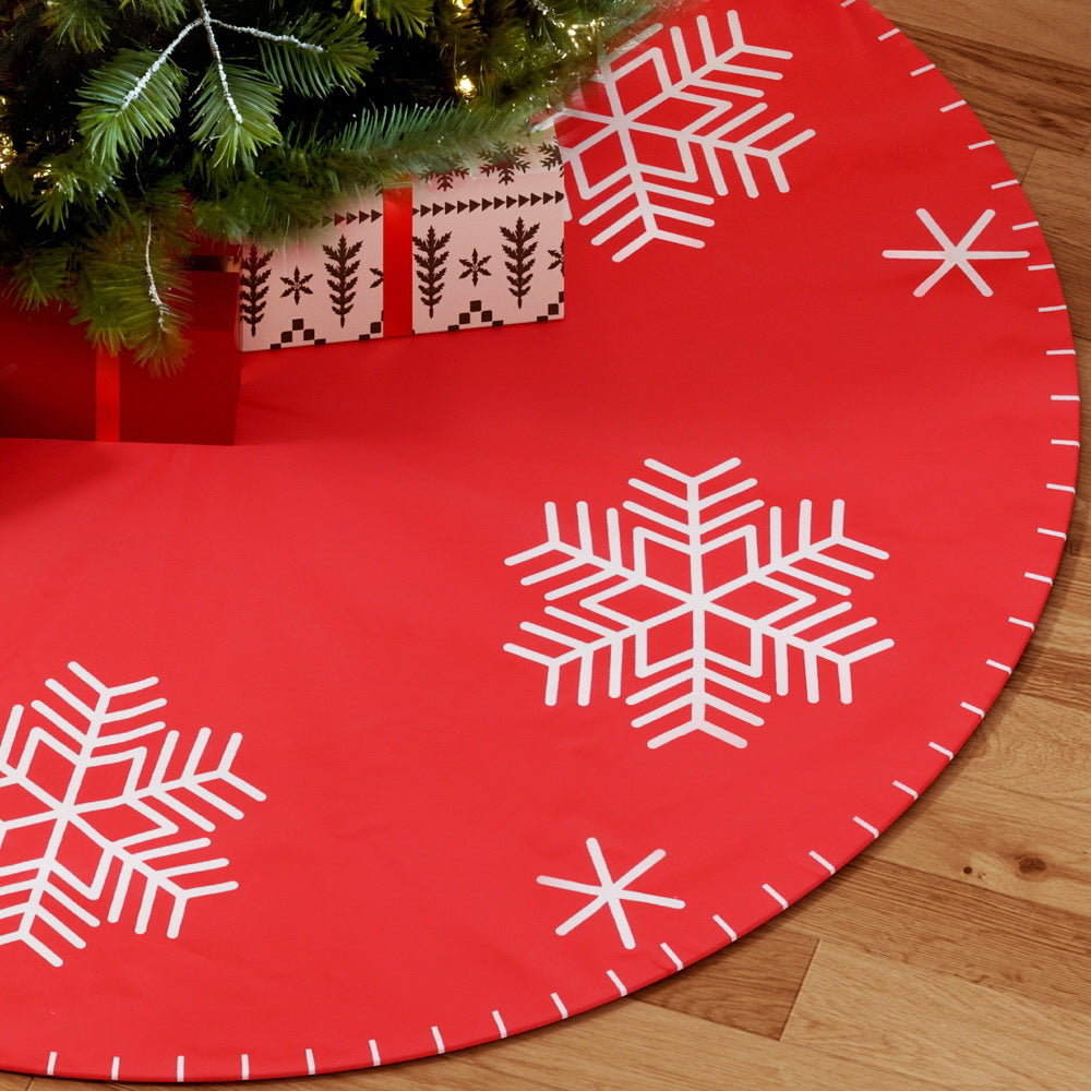 90CM Red Christmas Tree Skirt – Snowflake Design