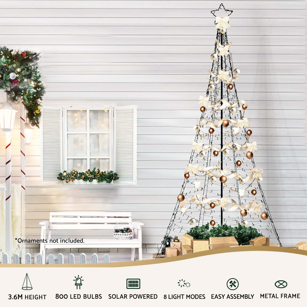 12FT Solar-Powered Christmas Tree with 800 Warm-White LED Net Lights - Majestic Festive Display