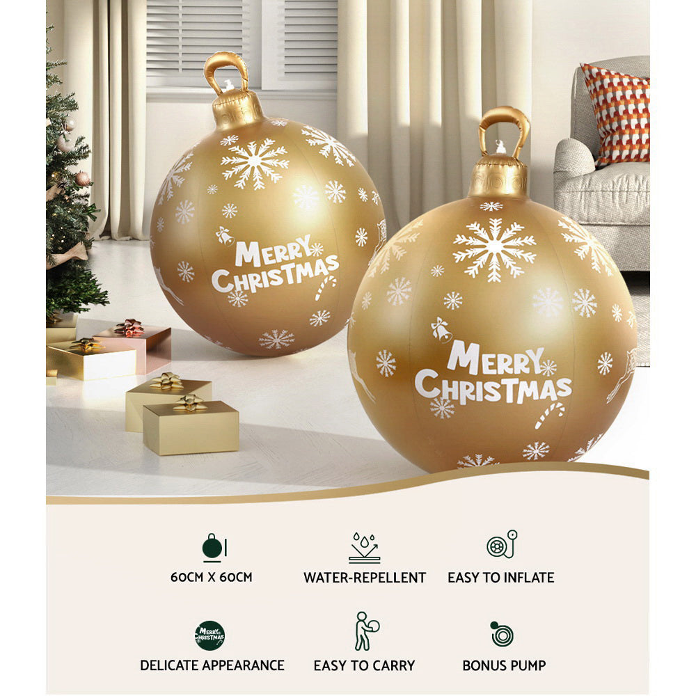 60cm Inflatable Gold Christmas Ball – Indoor &amp; Outdoor Holiday Decoration