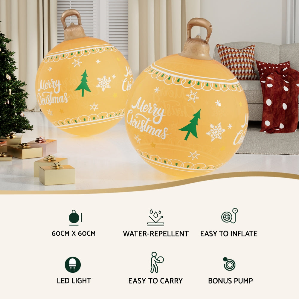 60cm Inflatable Yellow "Merry Christmas" Bauble – LED-Lit Christmas Decoration