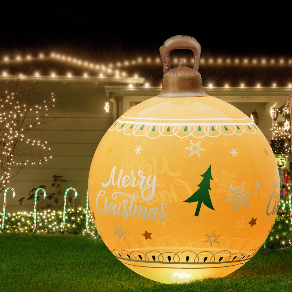60cm Inflatable Yellow "Merry Christmas" Bauble – LED-Lit Christmas Decoration