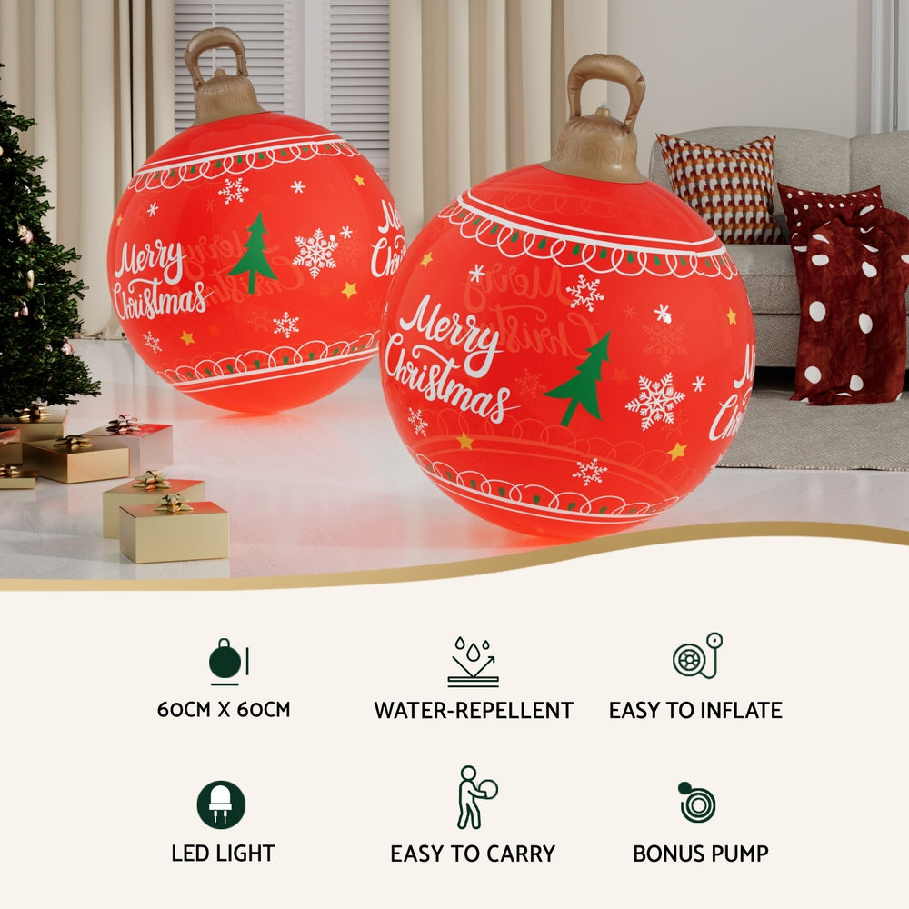 60cm Inflatable Red "Merry Christmas" Bauble – LED-Lit Christmas Decoration