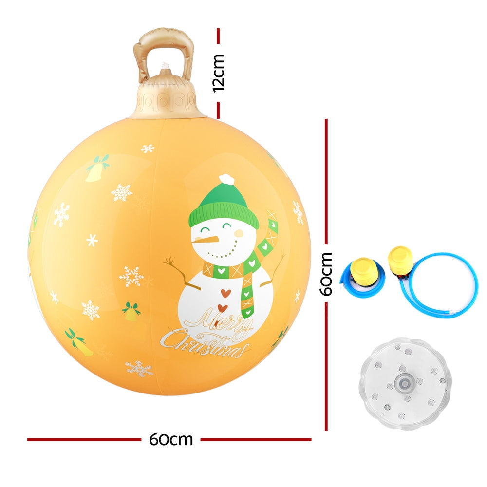 60cm Inflatable Yellow Snowman Bauble – LED-Lit Christmas Decoration