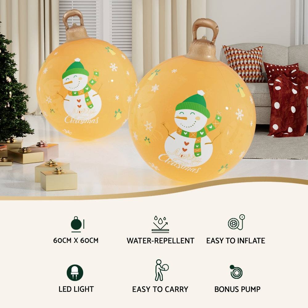60cm Inflatable Yellow Snowman Bauble – LED-Lit Christmas Decoration