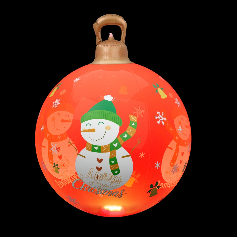 60cm Inflatable Red Christmas Bauble with Snowman – LED-Lit Decoration