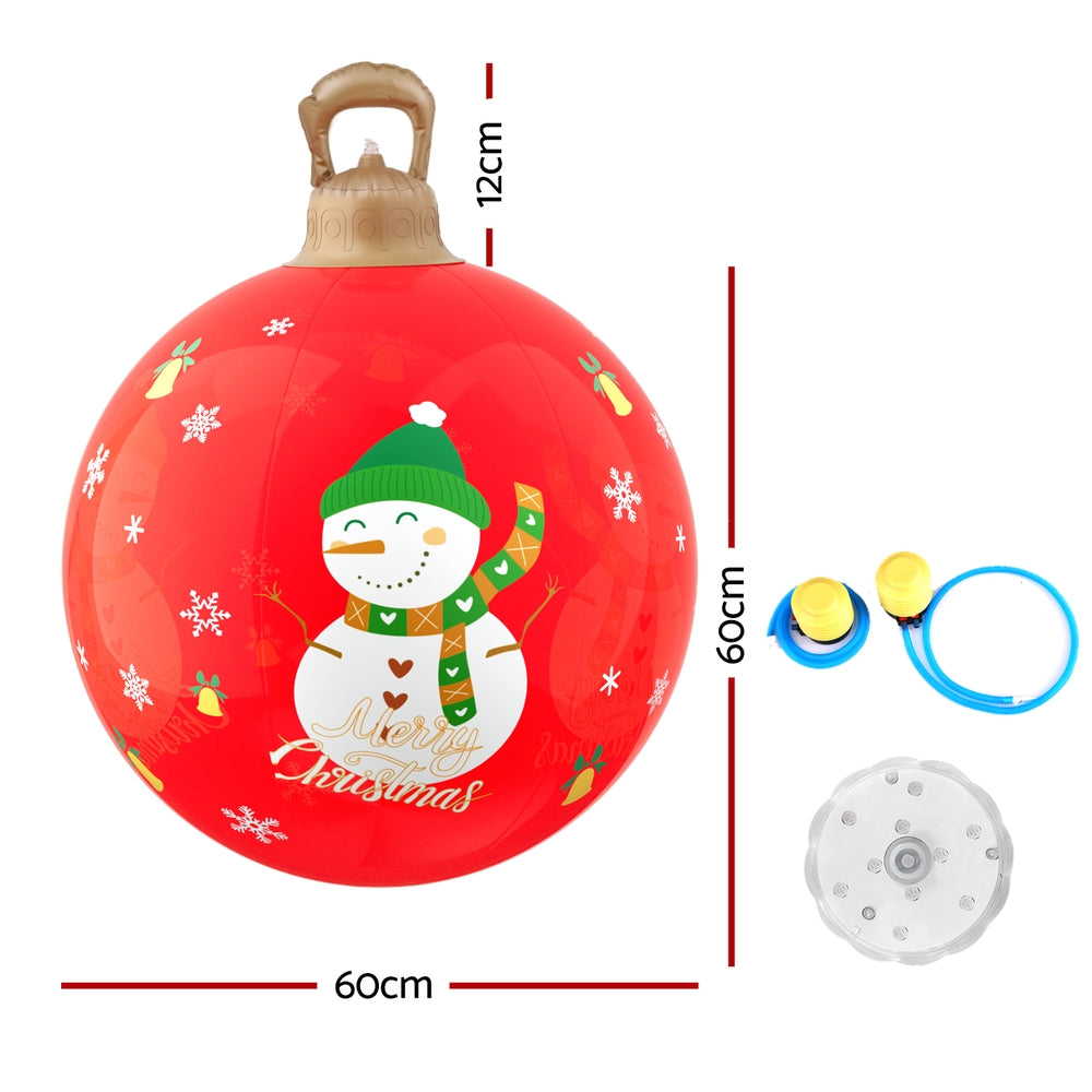 60cm Inflatable Red Christmas Bauble with Snowman – LED-Lit Decoration