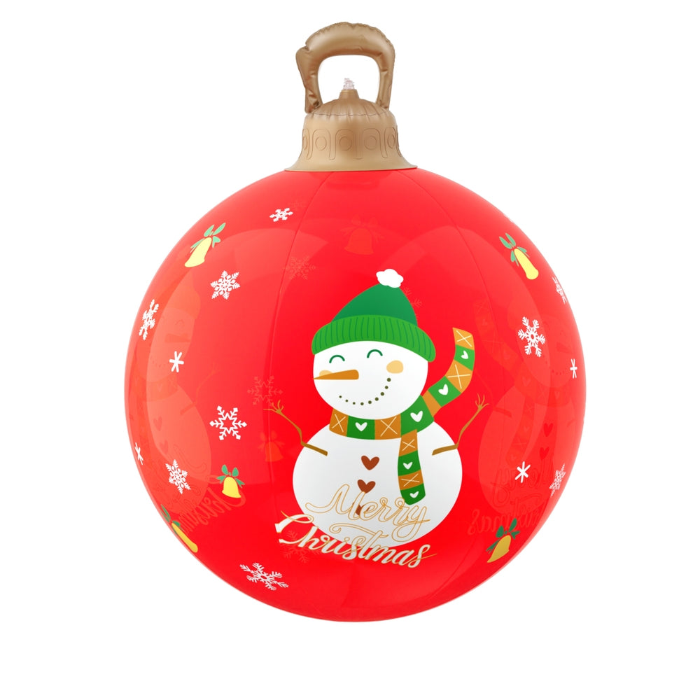 60cm Inflatable Red Christmas Bauble with Snowman – LED-Lit Decoration