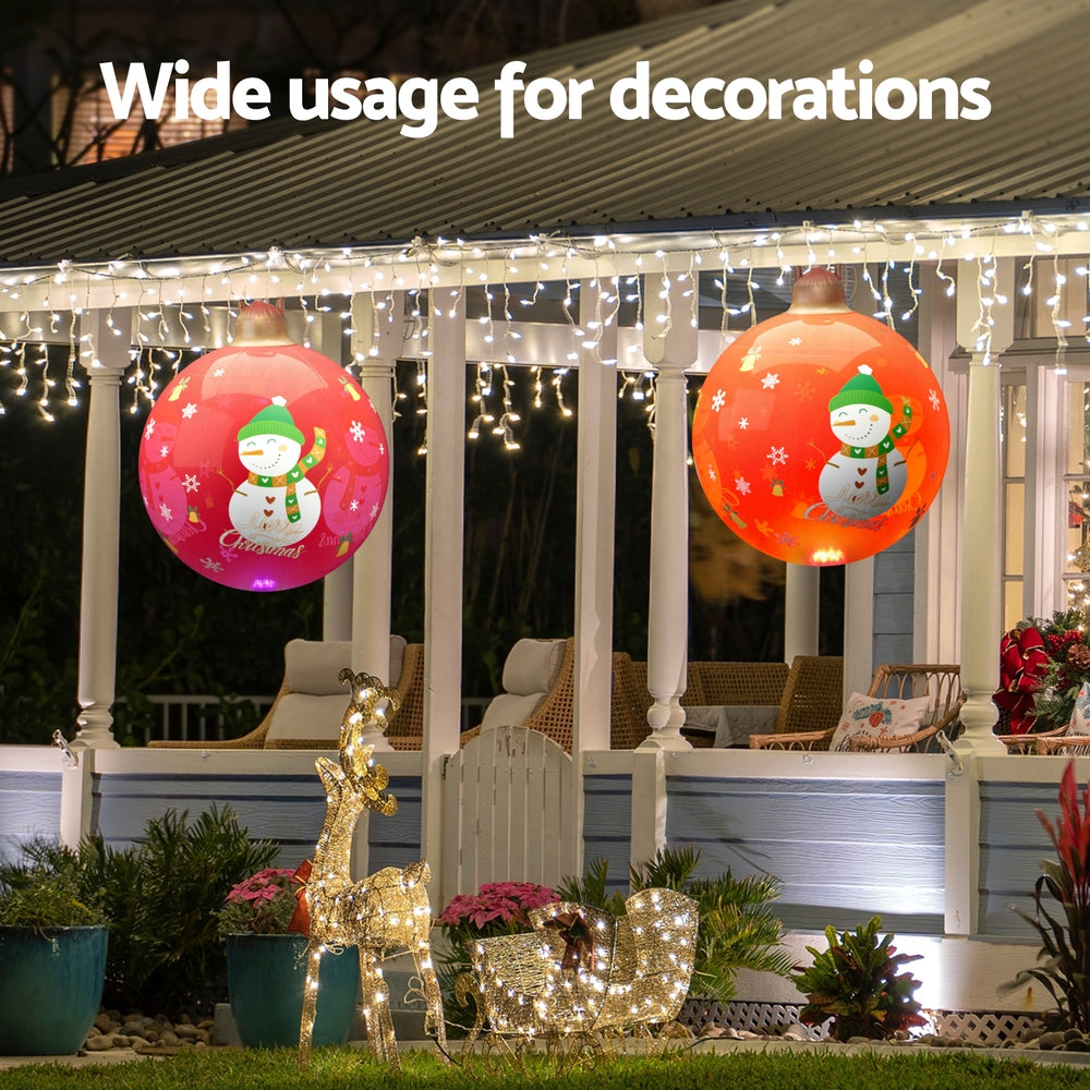60cm Inflatable Red Christmas Bauble with Snowman – LED-Lit Decoration