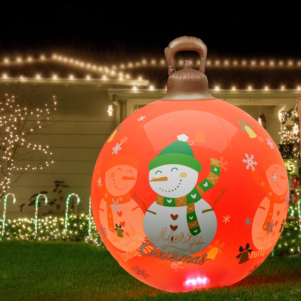60cm Inflatable Red Christmas Bauble with Snowman – LED-Lit Decoration