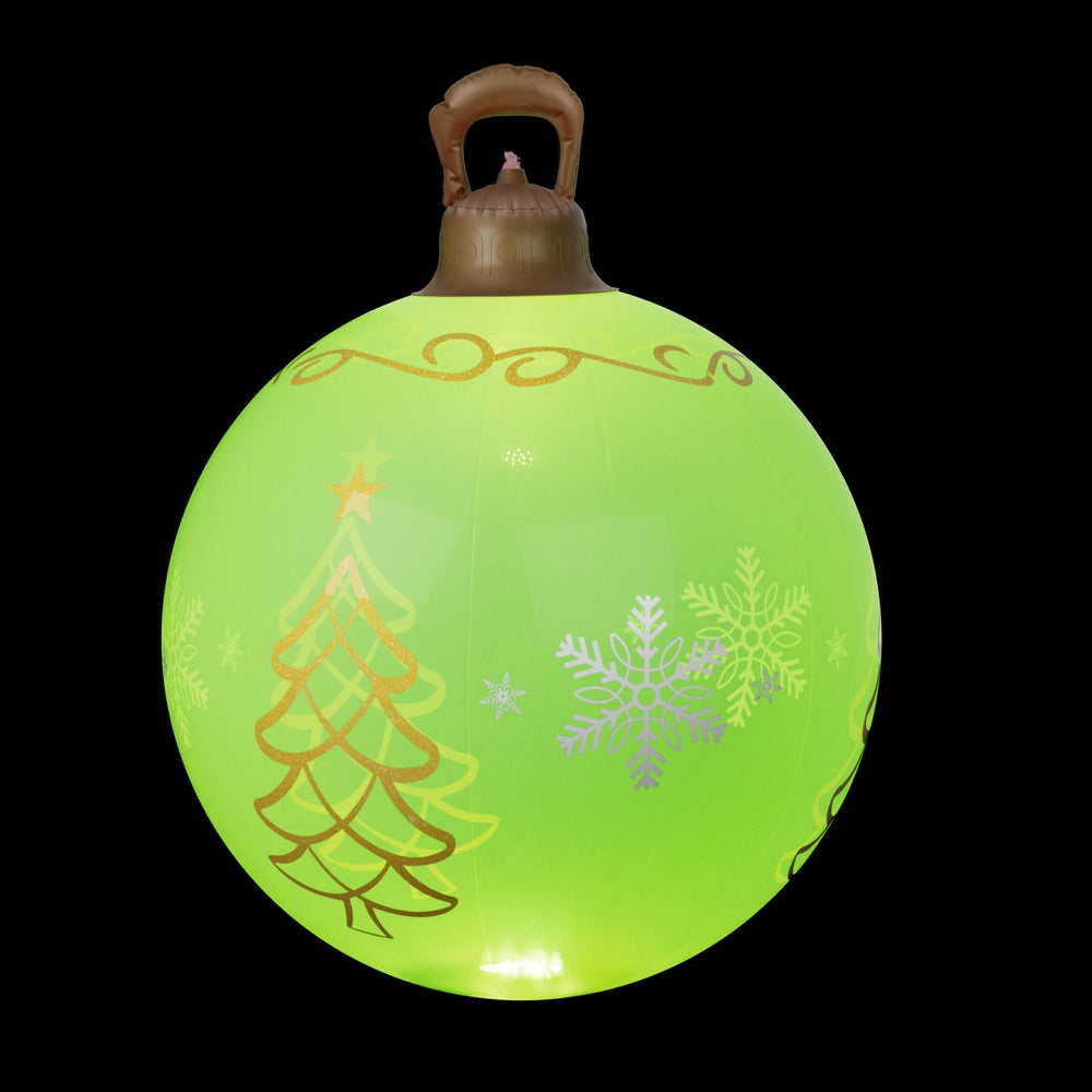 60cm Inflatable Lime Green Christmas Bauble – LED-Lit Holiday Decoration