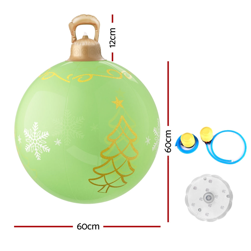 60cm Inflatable Lime Green Christmas Bauble – LED-Lit Holiday Decoration