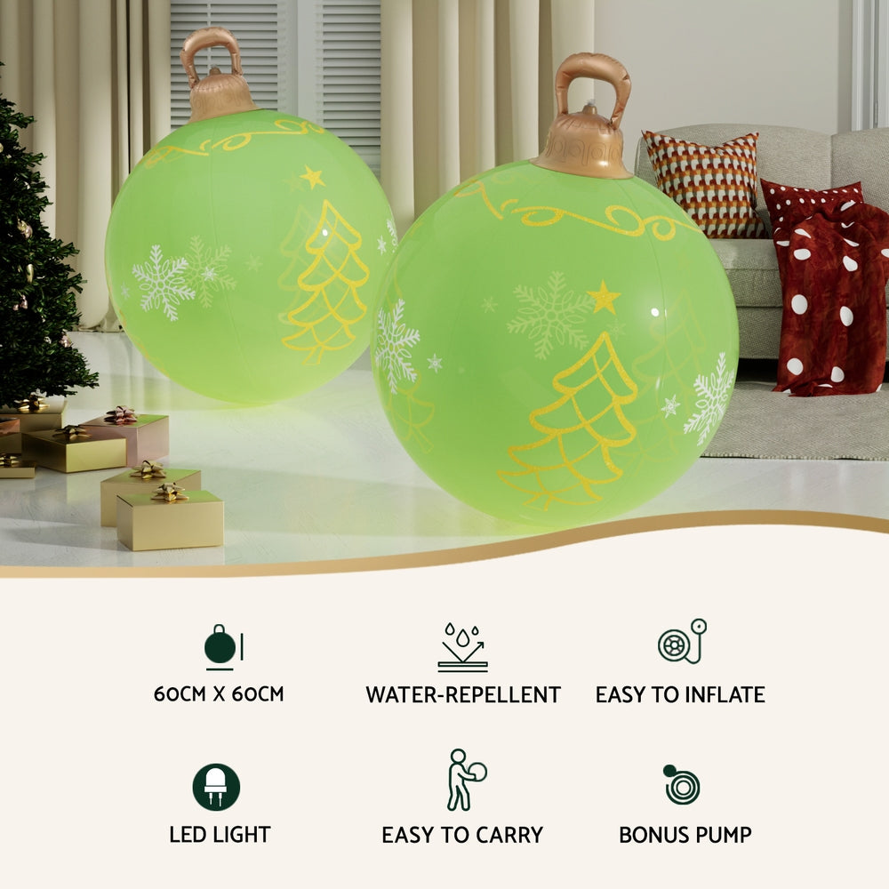 60cm Inflatable Lime Green Christmas Bauble – LED-Lit Holiday Decoration