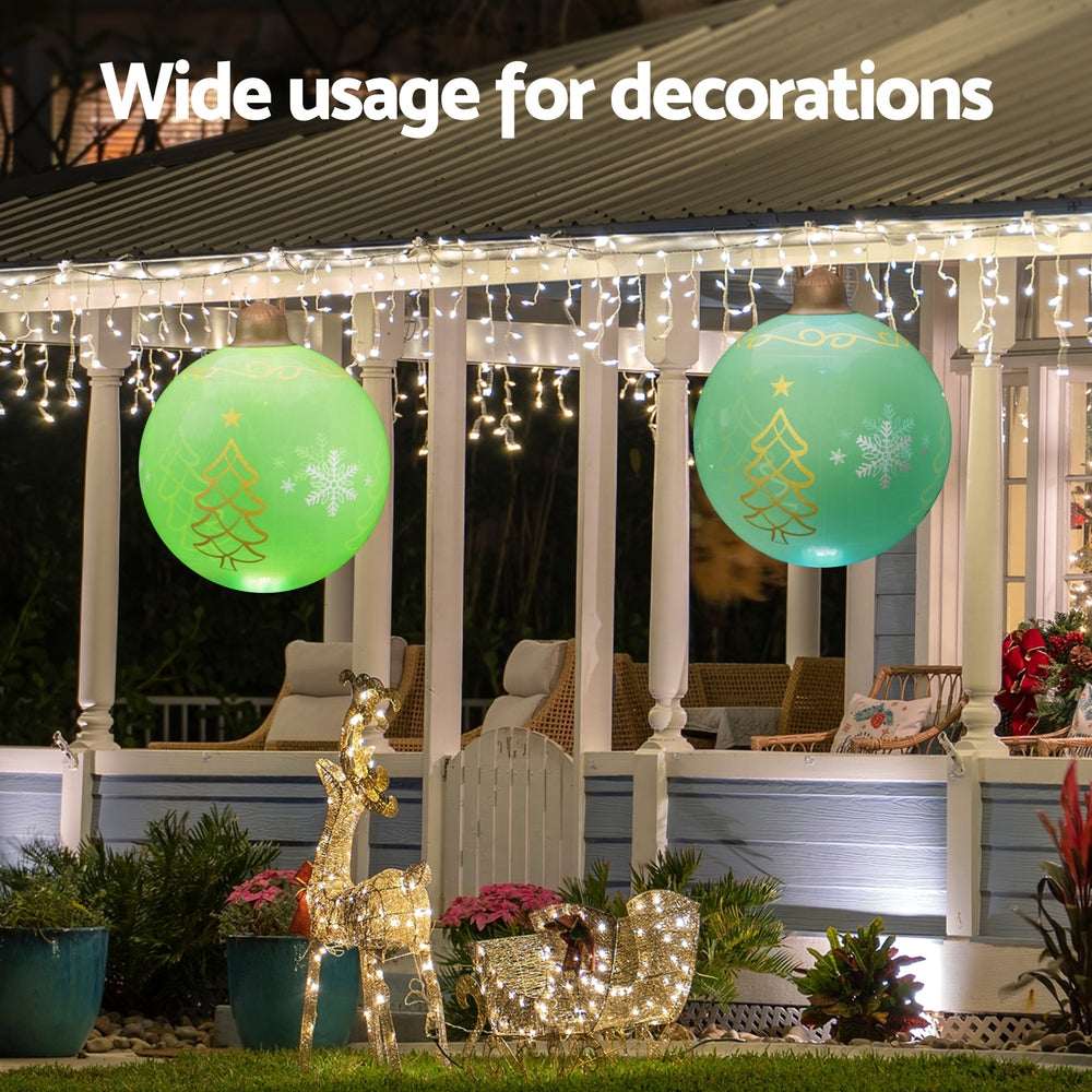 60cm Inflatable Lime Green Christmas Bauble – LED-Lit Holiday Decoration