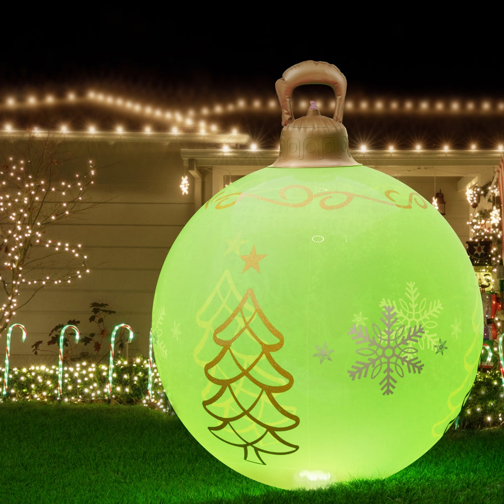60cm Inflatable Lime Green Christmas Bauble – LED-Lit Holiday Decoration