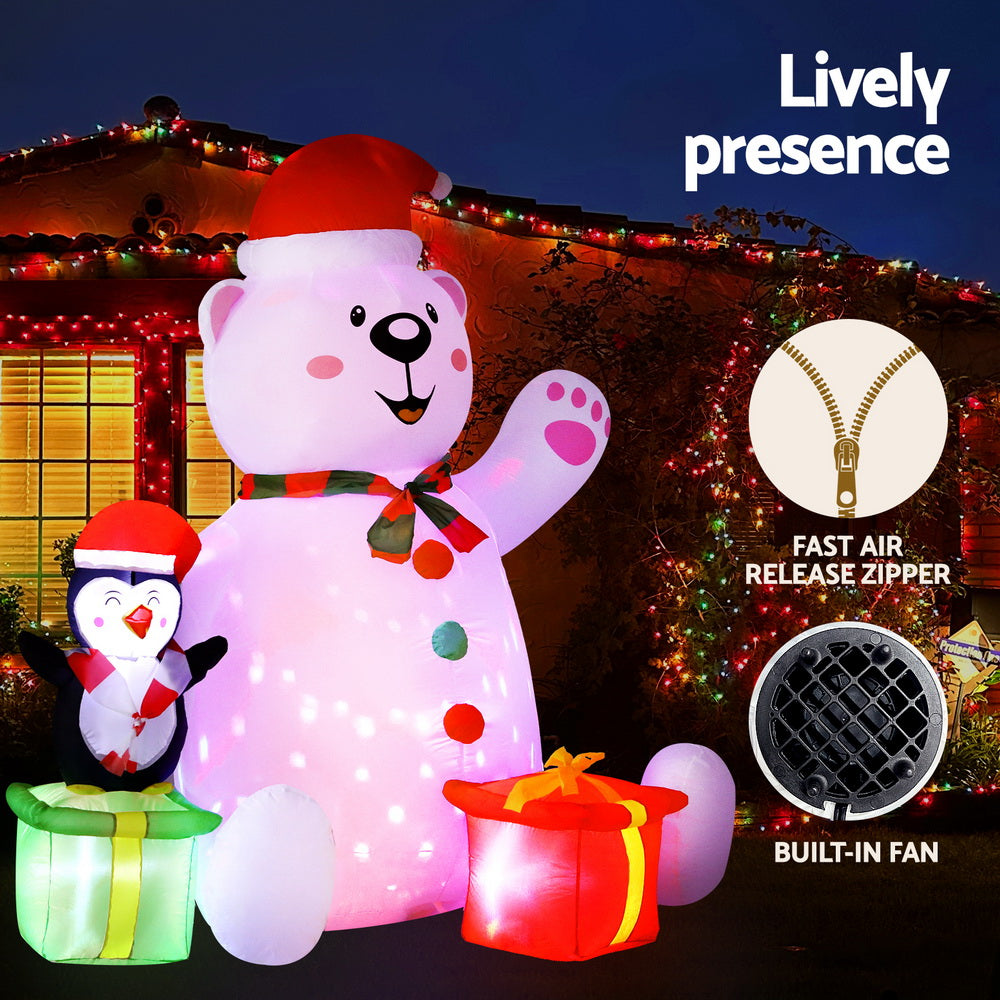 1.8M Inflatable Christmas Bear – LED-Lit Holiday Decoration