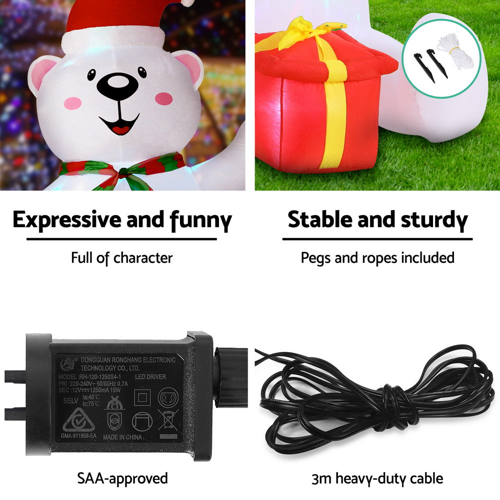1.8M Inflatable Christmas Bear – LED-Lit Holiday Decoration