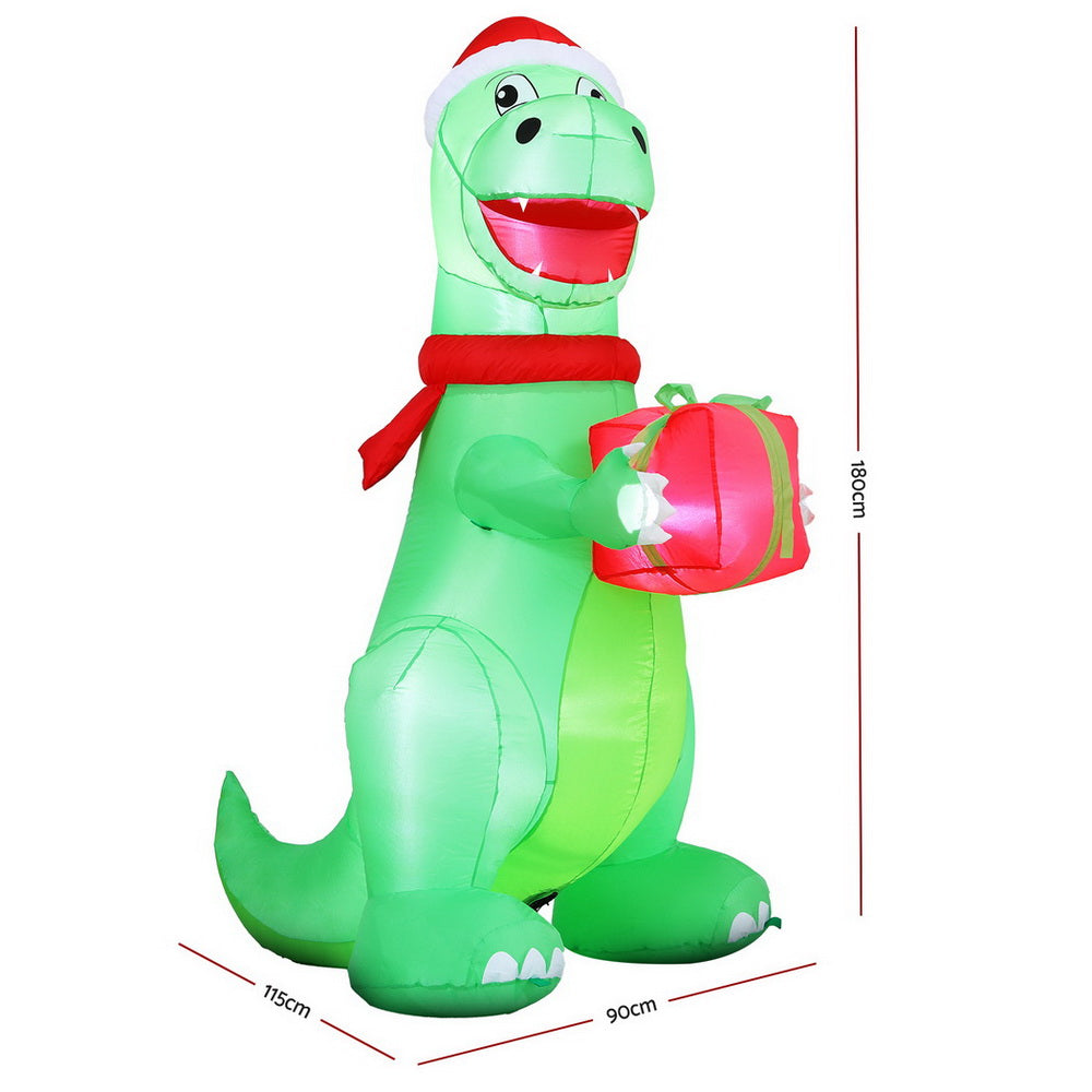 1.8M Inflatable Christmas Dinosaur – LED-Lit Holiday Decoration