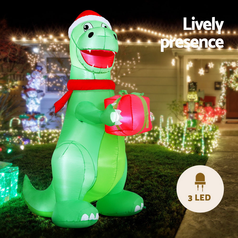 1.8M Inflatable Christmas Dinosaur – LED-Lit Holiday Decoration