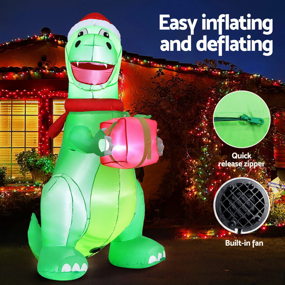 1.8M Inflatable Christmas Dinosaur – LED-Lit Holiday Decoration