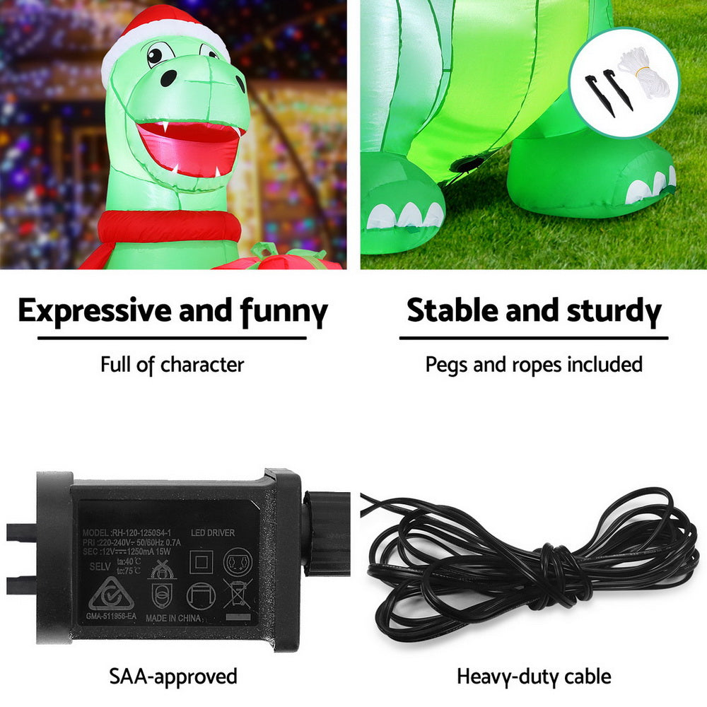 1.8M Inflatable Christmas Dinosaur – LED-Lit Holiday Decoration