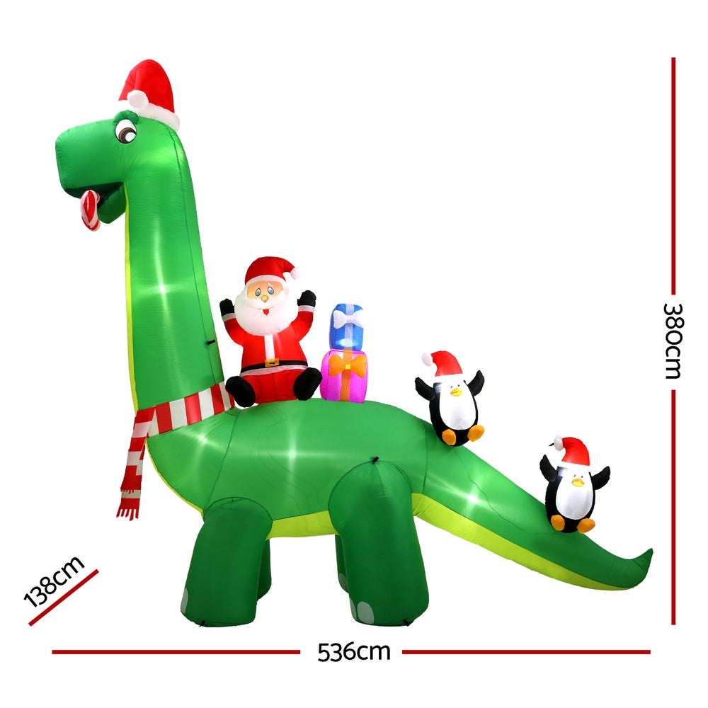 5.36M Inflatable Dinosaur – LED-Lit Christmas Decoration