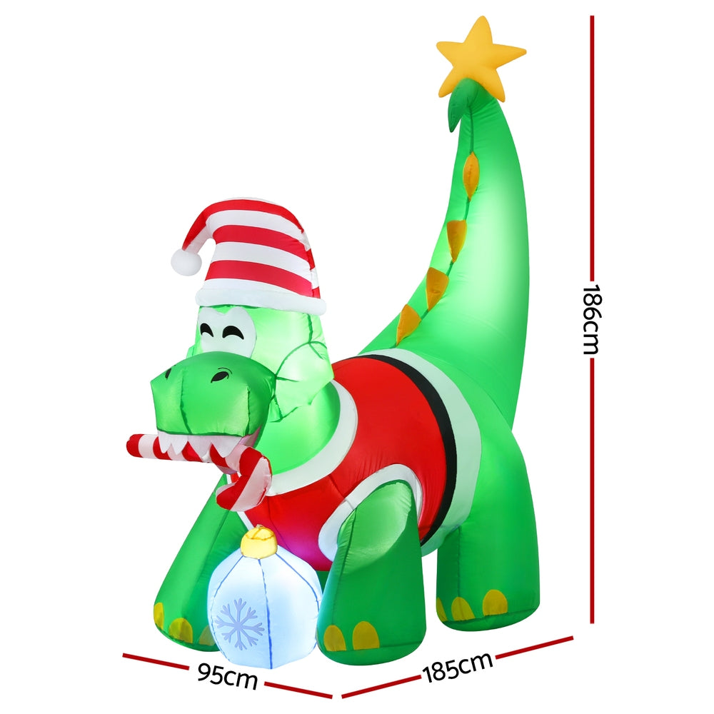 1.86M Inflatable Christmas Dinosaur – LED-Lit Holiday Decoration