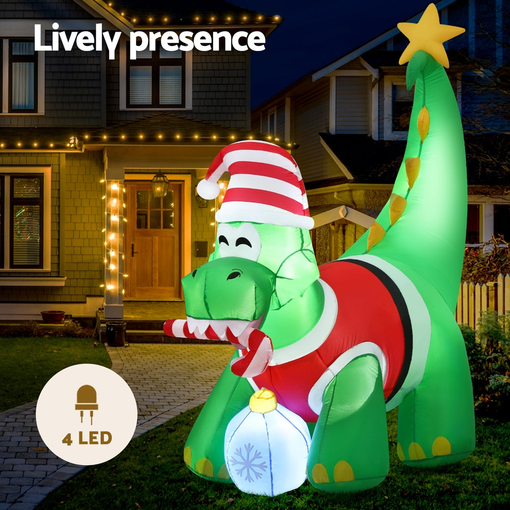 1.86M Inflatable Christmas Dinosaur – LED-Lit Holiday Decoration