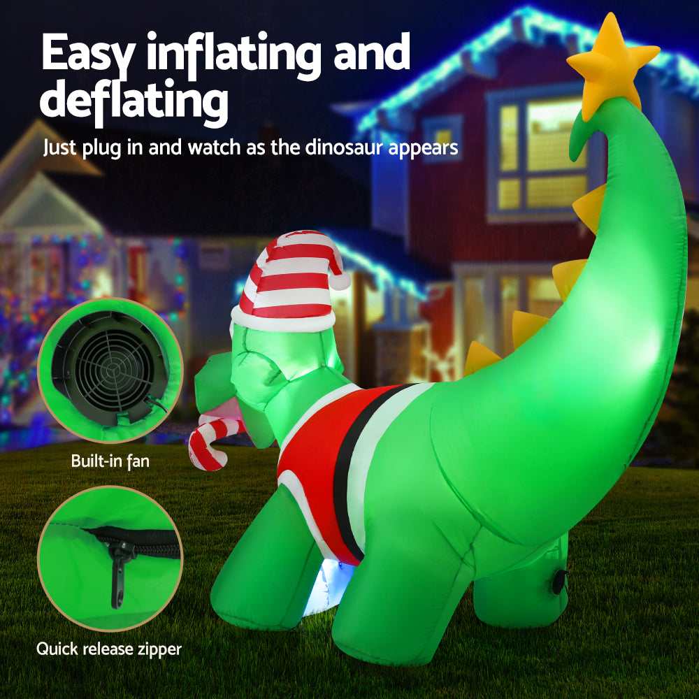 1.86M Inflatable Christmas Dinosaur – LED-Lit Holiday Decoration