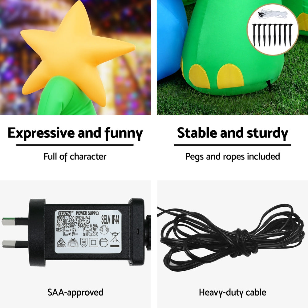 1.86M Inflatable Christmas Dinosaur – LED-Lit Holiday Decoration