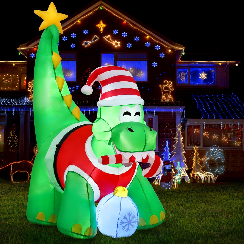 1.86M Inflatable Christmas Dinosaur – LED-Lit Holiday Decoration