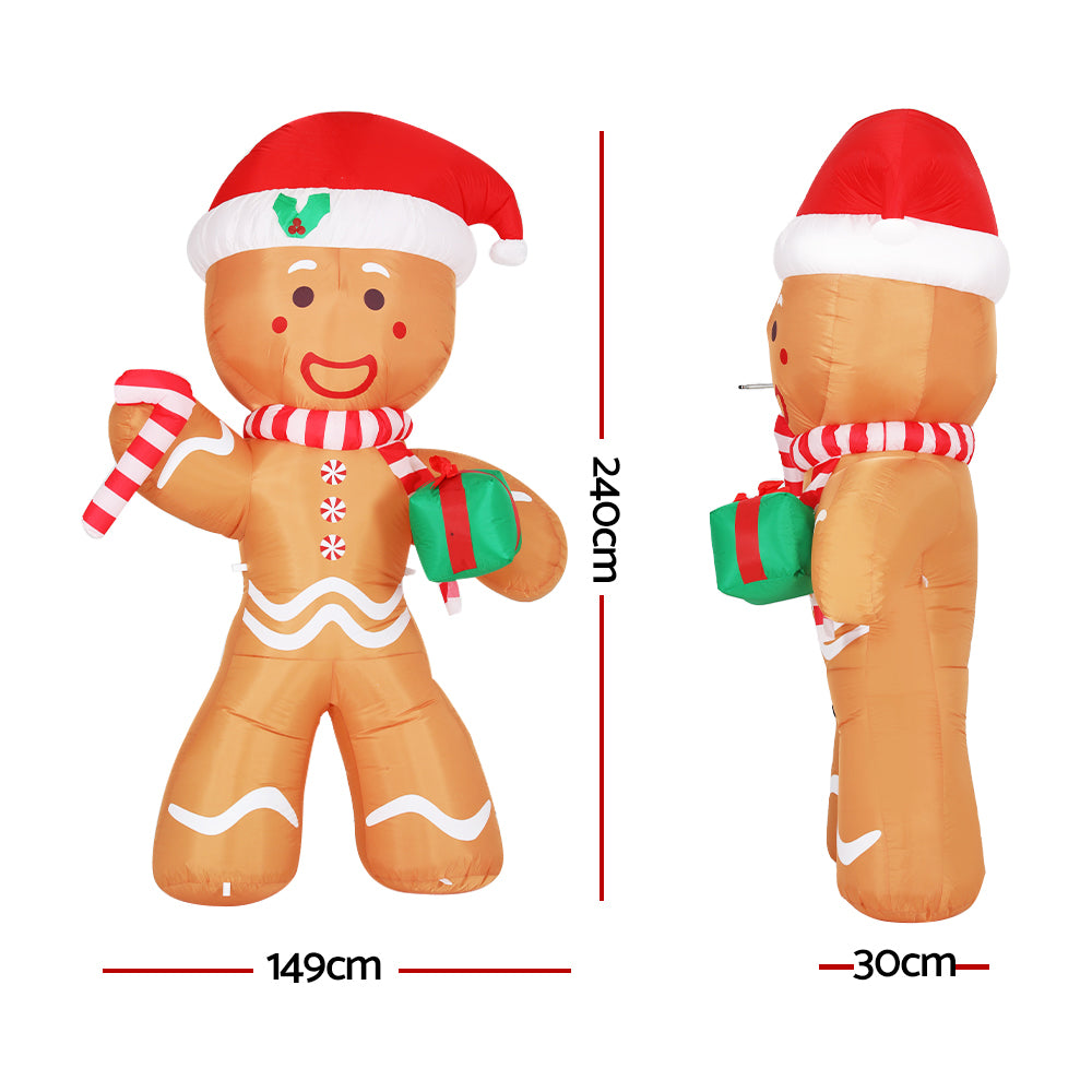 2.4M Inflatable Gingerbread Man – LED-Lit Christmas Decoration
