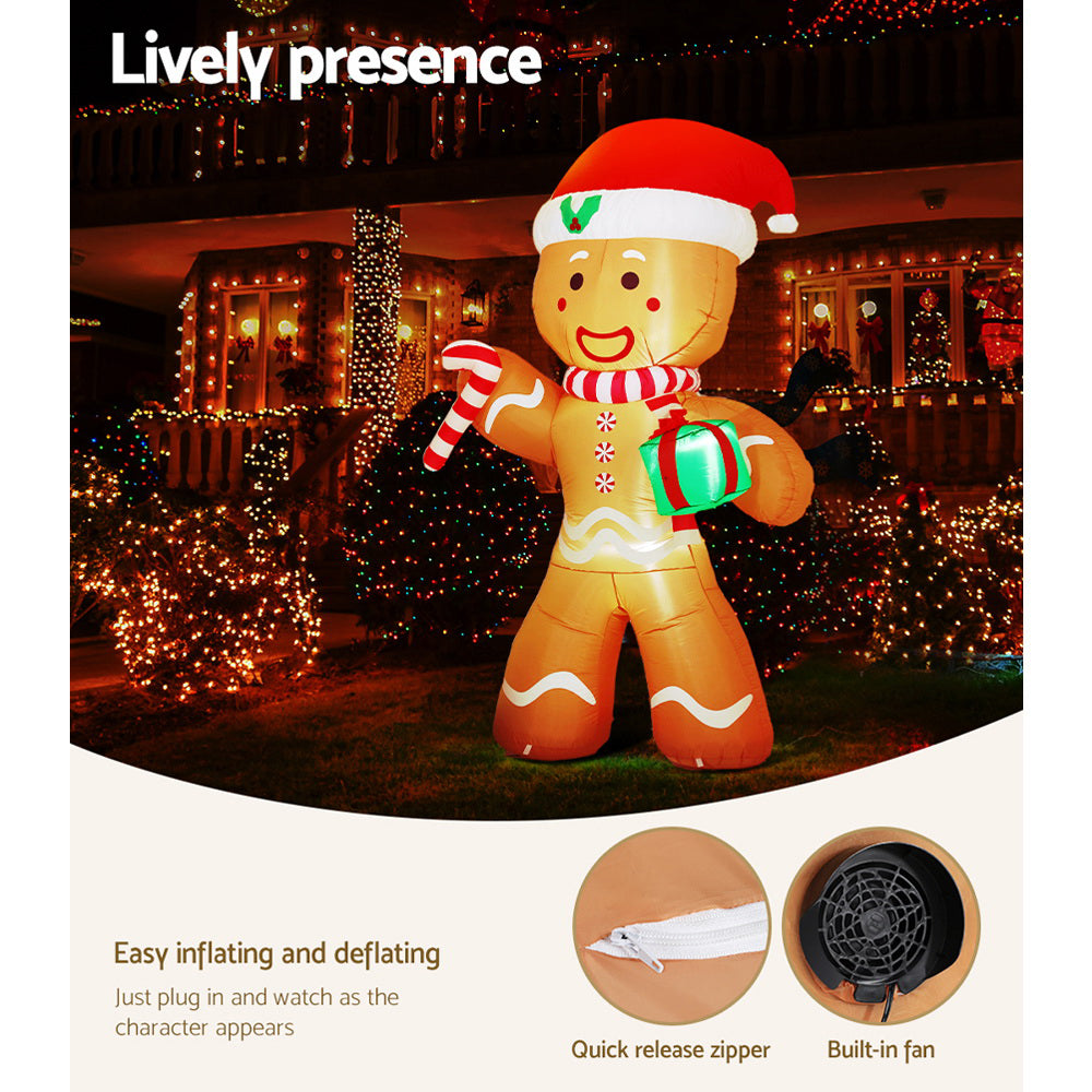 2.4M Inflatable Gingerbread Man – LED-Lit Christmas Decoration