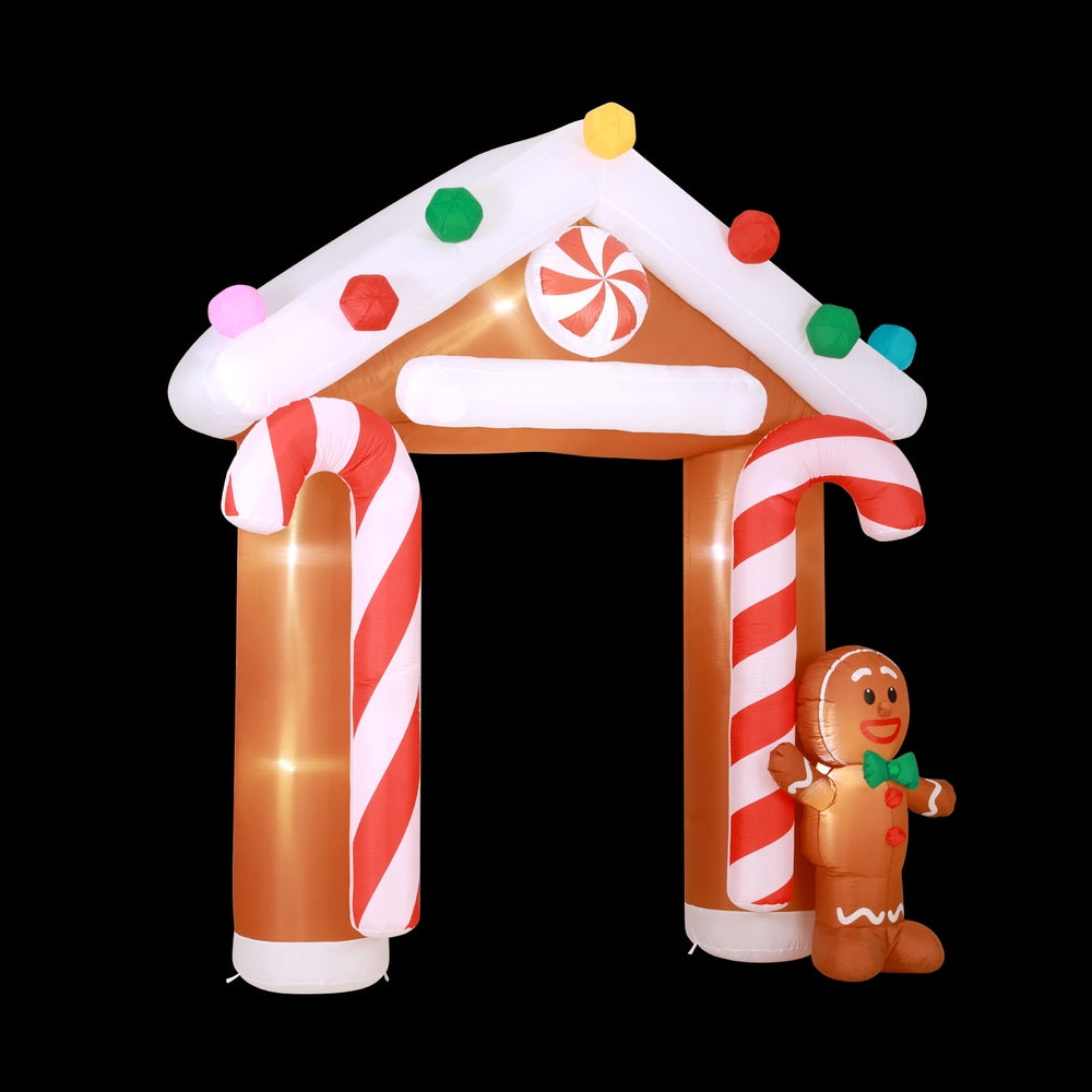 2.85M Inflatable Gingerbread Archway – LED-Lit Christmas Decoration